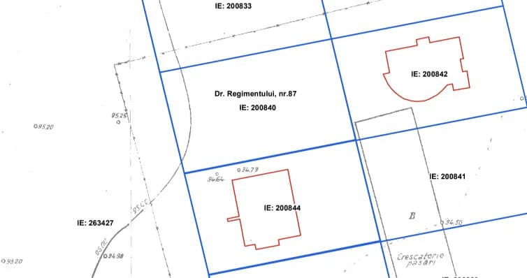 Plan cadastral teren Șișești cu parcelele marcate