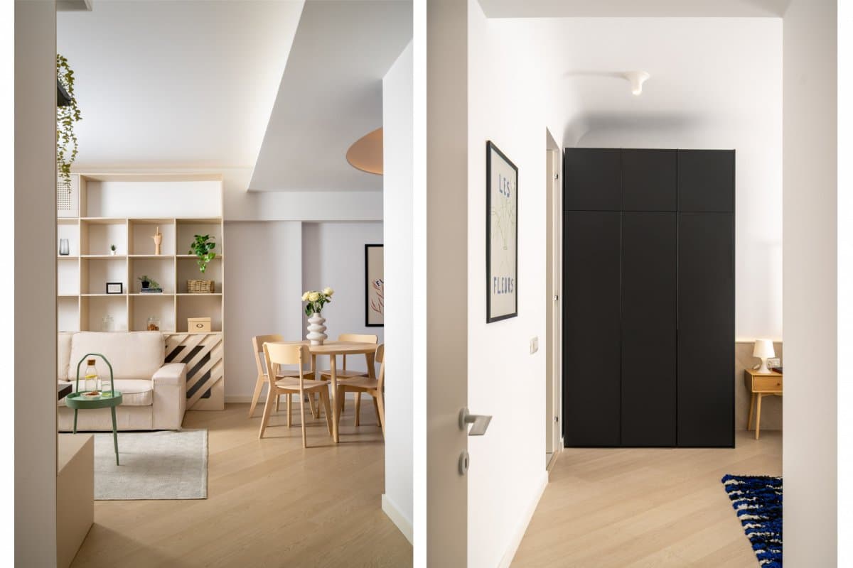 Plan deschis living și dormitor principal