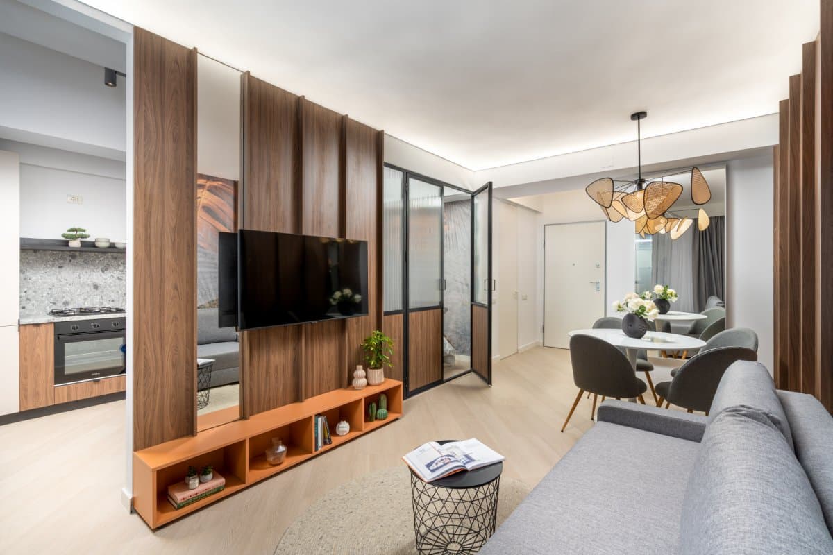 Apartament, 2 camere, Pipera — Living deschis cu bucătănie și dormitor separat