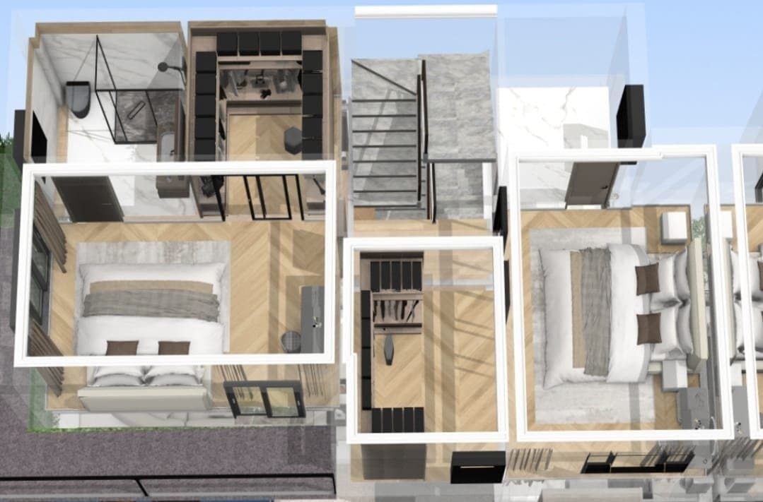 Plan apartament cu 2-3 dormitoare și baie
