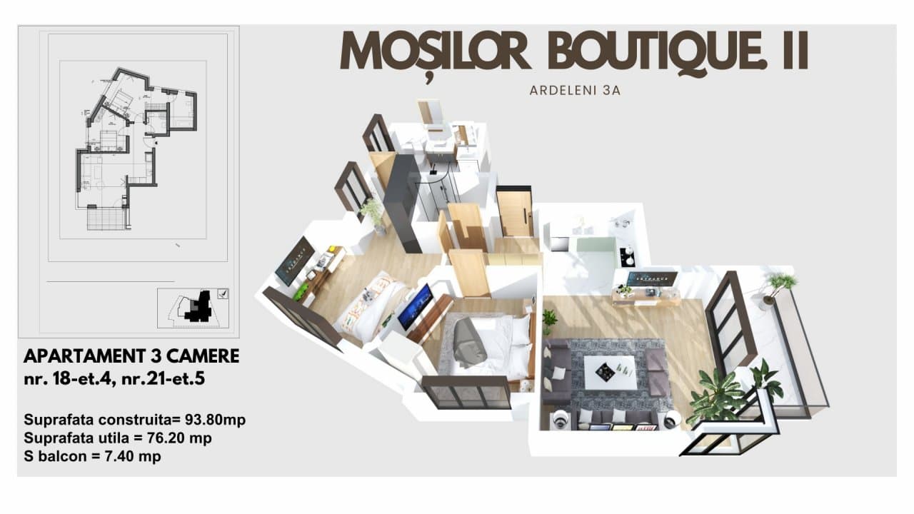Plan apartament 3 camere, Moșilor Boutique