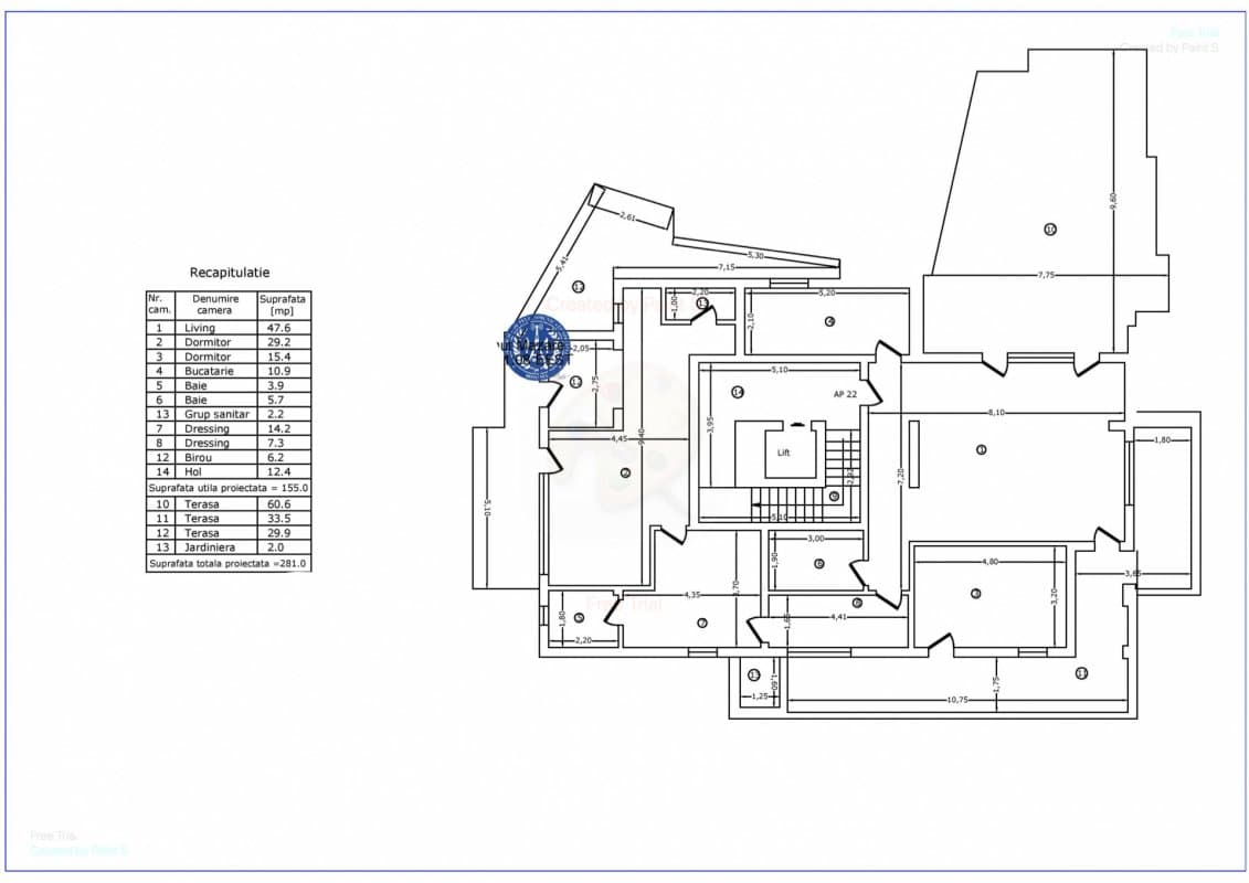 Plan tehnic apartament patru camere