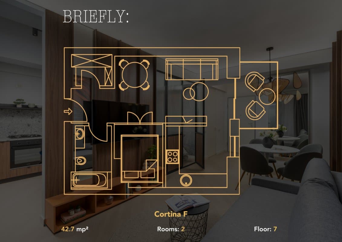 Plan apartament 2 camere, 42,7 mp, etaj 7