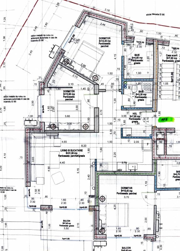 Plan arhitectural al apartamentului