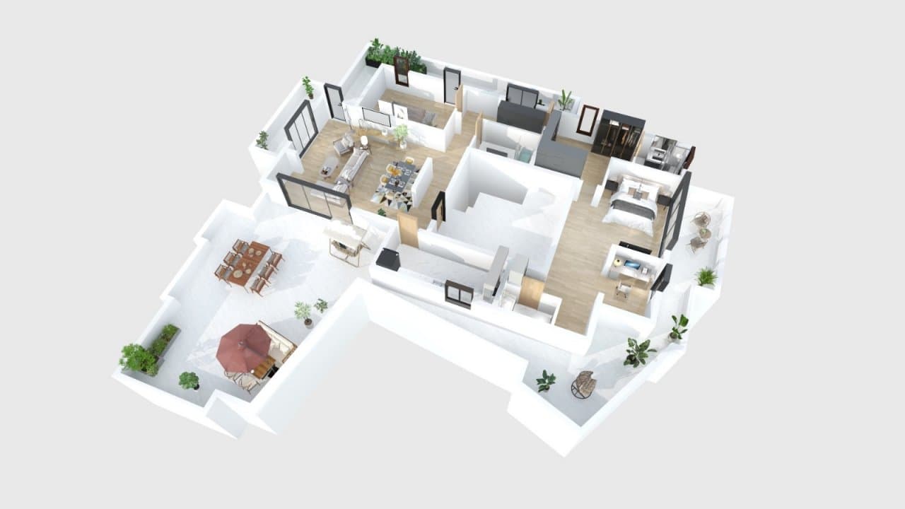 Plan 3D apartament cu patru camere
