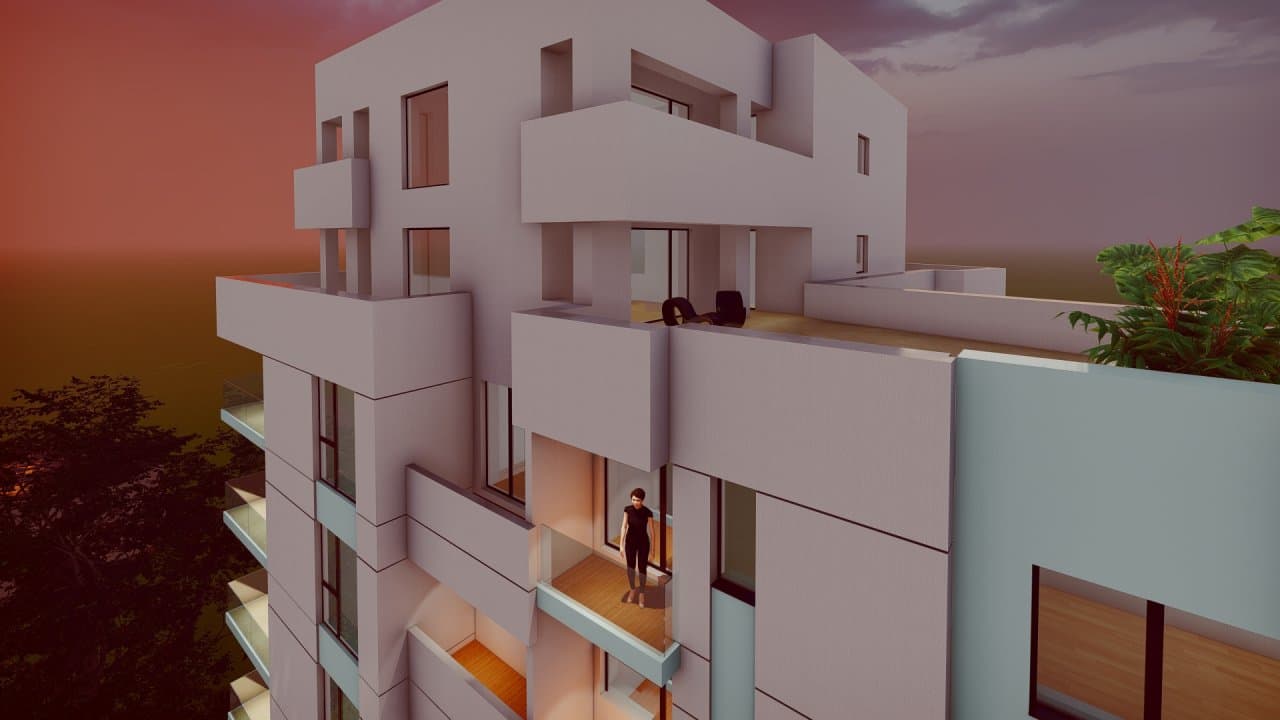 Perspectivă 3D a fațadei clădirii
