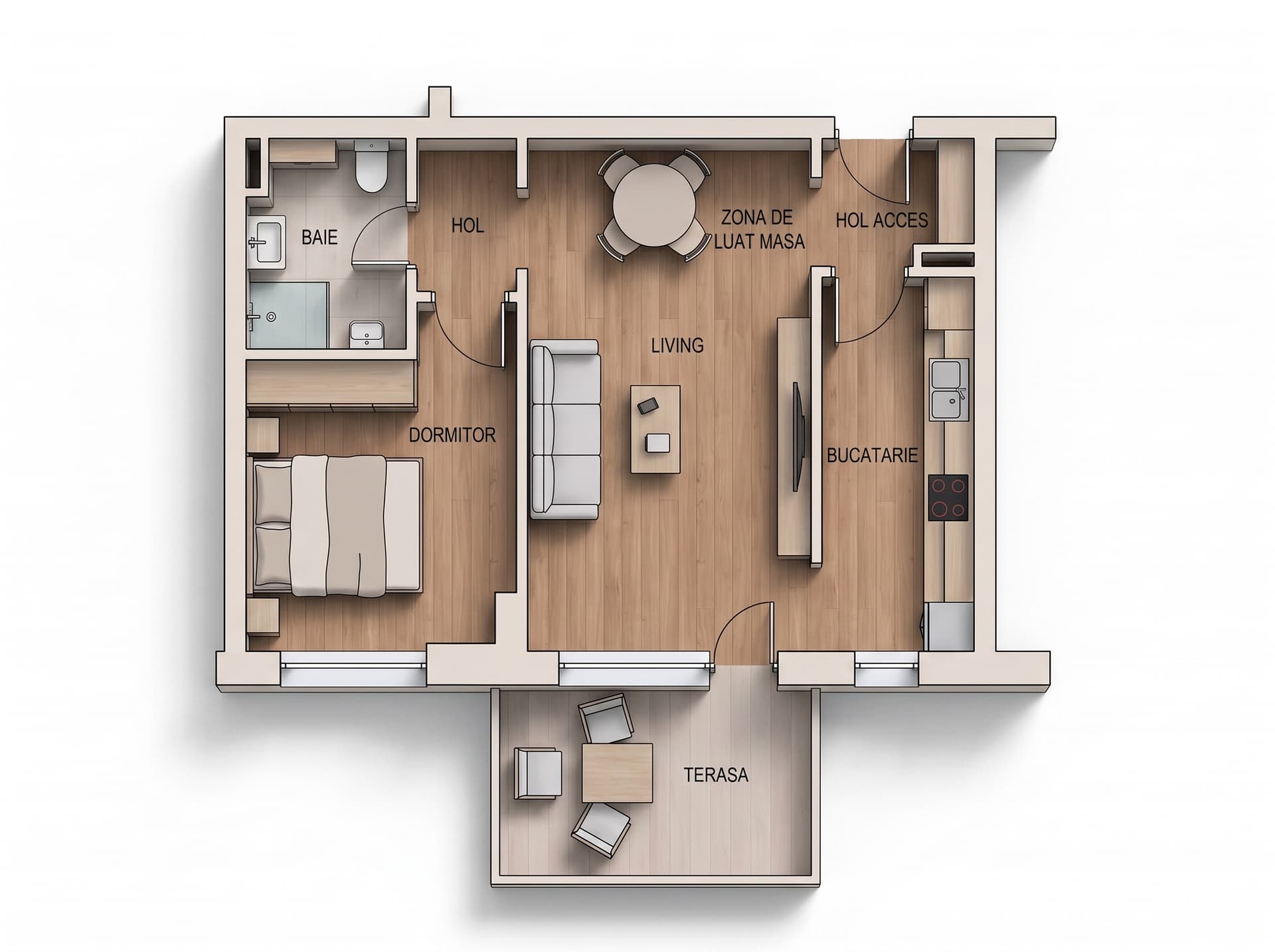 Planul apartamentului cu două camere și terasă