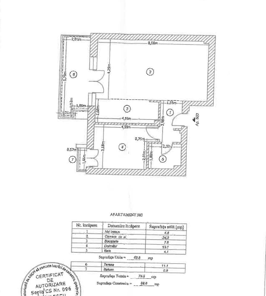 Plan apartament 2 camere cu baie și hol